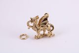 Welsh Dragon Charm, Traditional Charm, Made from Solid Cast Yellow Gold, British Hallmarked