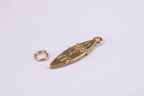 Surf Board Charm, Traditional Charm, Made from Solid Yellow Gold, British Hallmarked, Complete with Attachment Link