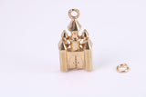 Princess Castle Charm, Made from Solid Cast Yellow Gold, British Hallmarked, Complete with Attachment Link