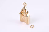 Princess Castle Charm, Made from Solid Cast Yellow Gold, British Hallmarked, Complete with Attachment Link