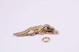 Crocodile Charm, Made from Solid Cast Yellow Gold, British Hallmarked, Complete with Attachment Link