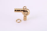 Hair Dryer Charm, Made from Solid Cast Yellow Gold, British Hallmarked, Complete with Attachment Link