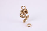Rose Flower Charm, Made from Solid Yellow Gold, British Hallmarked, Complete with Attachment Link