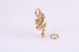 Rose Flower Charm, Made from Solid Yellow Gold, British Hallmarked, Complete with Attachment Link