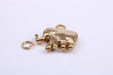 African Elephant Charm, Made from Solid Cast Yellow Gold, British Hallmarked, Complete with Attachment Link