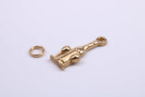 Wine Bottle and Glasses Charm, Made from Solid Cast Yellow Gold, British Hallmarked, Complete with Attachment Link