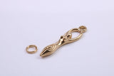 Spiral Goddess Charm, Traditional Charm, Made from Solid 9ct Yellow Gold, British Hallmarked, Complete with Attachment Link