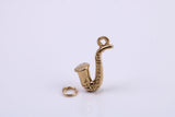 Saxophone Charm, Made from Solid Cast Yellow Gold, British Hallmarked, Complete with Attachment Link