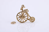 Penny Farthing Charm, Traditional Charm, Made from Solid 9ct Yellow Gold, British Hallmarked, Complete with Attachment Link