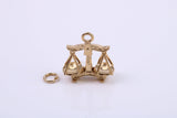 Libra Zodiac Sign Charm, Traditional Charm, Made from Solid 9ct Yellow Gold, British Hallmarked, Complete with Attachment Link