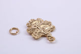 Green Man Charm, Traditional Charm, Made from Solid 9ct Yellow Gold, British Hallmarked, Complete with Attachment Link
