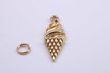 Ice Cream Cone Charm, Made from Solid 9ct Yellow Gold, British Hallmarked, Complete with Attachment Link