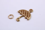 Umbrella Charm, Made from Solid Cast Yellow Gold, British Hallmarked, Complete with Attachment Link