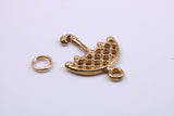 Umbrella Charm, Made from Solid Cast Yellow Gold, British Hallmarked, Complete with Attachment Link