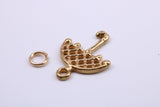 Umbrella Charm, Made from Solid Cast Yellow Gold, British Hallmarked, Complete with Attachment Link