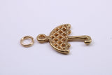 Umbrella Charm, Made from Solid Cast Yellow Gold, British Hallmarked, Complete with Attachment Link