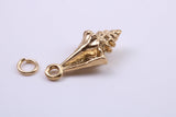 Sea Shell Charm, Made from Solid Cast Yellow Gold, British Hallmarked, Complete with Attachment Link