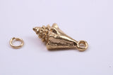 Sea Shell Charm, Made from Solid Cast Yellow Gold, British Hallmarked, Complete with Attachment Link