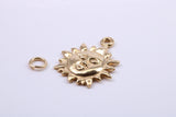 Sun Charm, Traditional Charm, Made from Solid 9ct Yellow Gold, British Hallmarked, Complete with Attachment Link