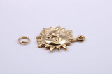 Sun Charm, Traditional Charm, Made from Solid 9ct Yellow Gold, British Hallmarked, Complete with Attachment Link