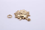 Sun Charm, Traditional Charm, Made from Solid 9ct Yellow Gold, British Hallmarked, Complete with Attachment Link
