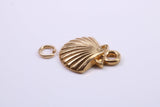 Sea Shell Charm, Made from Solid Cast Yellow Gold, British Hallmarked, Complete with Attachment Link
