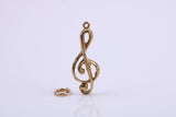 Musical Treble Clef Note Charm, Traditional Charm, Made from Solid 9ct Yellow Gold, British Hallmarked, Complete with Attachment Link