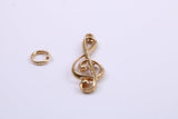 Musical Treble Clef Note Charm, Traditional Charm, Made from Solid 9ct Yellow Gold, British Hallmarked, Complete with Attachment Link
