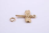 Dragon Fly Charm, Made from Solid Cast Yellow Gold, British Hallmarked, Complete with Attachment Link