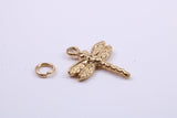 Dragon Fly Charm, Made from Solid Cast Yellow Gold, British Hallmarked, Complete with Attachment Link