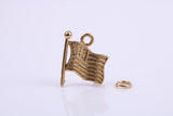 USA Flag Charm, Traditional Charm, Made from Solid 9ct Yellow Gold, British Hallmarked, Complete with Attachment Link
