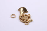 French Horn Charm, Made from Solid 9ct Yellow Gold, British Hallmarked, Complete with Attachment Link