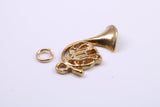 French Horn Charm, Made from Solid 9ct Yellow Gold, British Hallmarked, Complete with Attachment Link