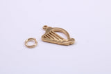 Harp Charm, Traditional Charm, Made from Solid 9ct Yellow Gold, British Hallmarked, Complete with Attachment Link