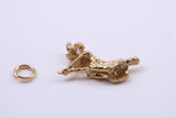 Witch on Broom Stick Charm, Traditional Charm, Made from Solid 9ct Yellow Gold, British Hallmarked, Complete with Attachment Link