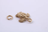 Turtle Charm, Made from Solid Cast Yellow Gold, British Hallmarked, Complete with Attachment Link