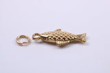 Fish Charm, Traditional Charm, Made from Solid 9ct Yellow Gold, British Hallmarked, Complete with Attachment Link