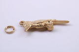 Raven Charm, Made from Solid Cast Yellow Gold, British Hallmarked, Complete with Attachment Link