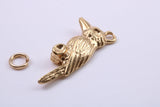 Raven Charm, Made from Solid Cast Yellow Gold, British Hallmarked, Complete with Attachment Link