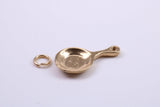 Frying Pan Charm, Made from Solid Cast Yellow Gold, British Hallmarked, Complete with Attachment Link