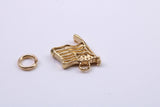 USA Flag Charm, Traditional Charm, Made from Solid 9ct Yellow Gold, British Hallmarked, Complete with Attachment Link
