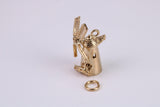 Windmill Charm, Traditional Charm, Made From Solid Yellow Gold with British Hallmark, Complete with Attachment Link