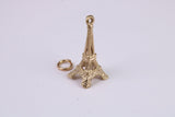 Eiffel Tower Charm, Traditional Charm, Made From Solid Yellow Gold with British Hallmark, Complete with Attachment Link