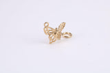 Butterfly Charm, Traditional Charm, Made from Solid Yellow Gold, British Hallmarked, Complete with Attachment Link