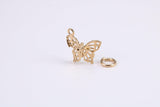 Butterfly Charm, Traditional Charm, Made from Solid Yellow Gold, British Hallmarked, Complete with Attachment Link