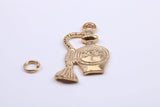 Perfume Bottle Charm, Made from Solid 9ct Yellow Gold, British Hallmarked, Complete with Attachment Link