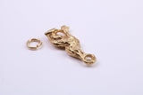Wolf Charm, Made from Solid Cast Yellow Gold, British Hallmarked, Complete with Attachment Link