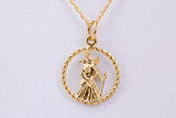 17 mm Round St Christopher Necklace, Made From Solid Cast Gold, British Hallmarked