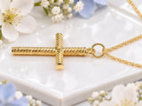 Twisted Rope Effect Cross Necklace, Made From Solid Cast Gold, British Hallmarked