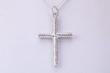Twisted Rope Effect Silver Cross Necklace, Made From Solid Cast Silver